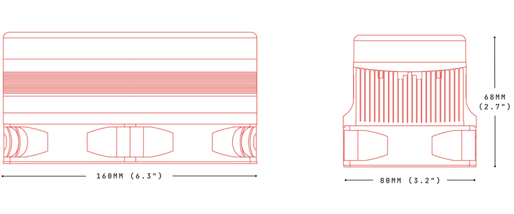 Red outline of a Chroma Ironforge on a black background 