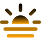 Simplified sun logo with a gradient from yellow to brown on a white background