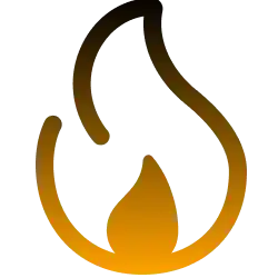 Gradient flame logo in orange and black on a white background