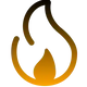 Gradient flame logo in orange and black on a white background