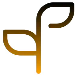 Gradient logo with orange and black colouring of a plant on aa transparent background