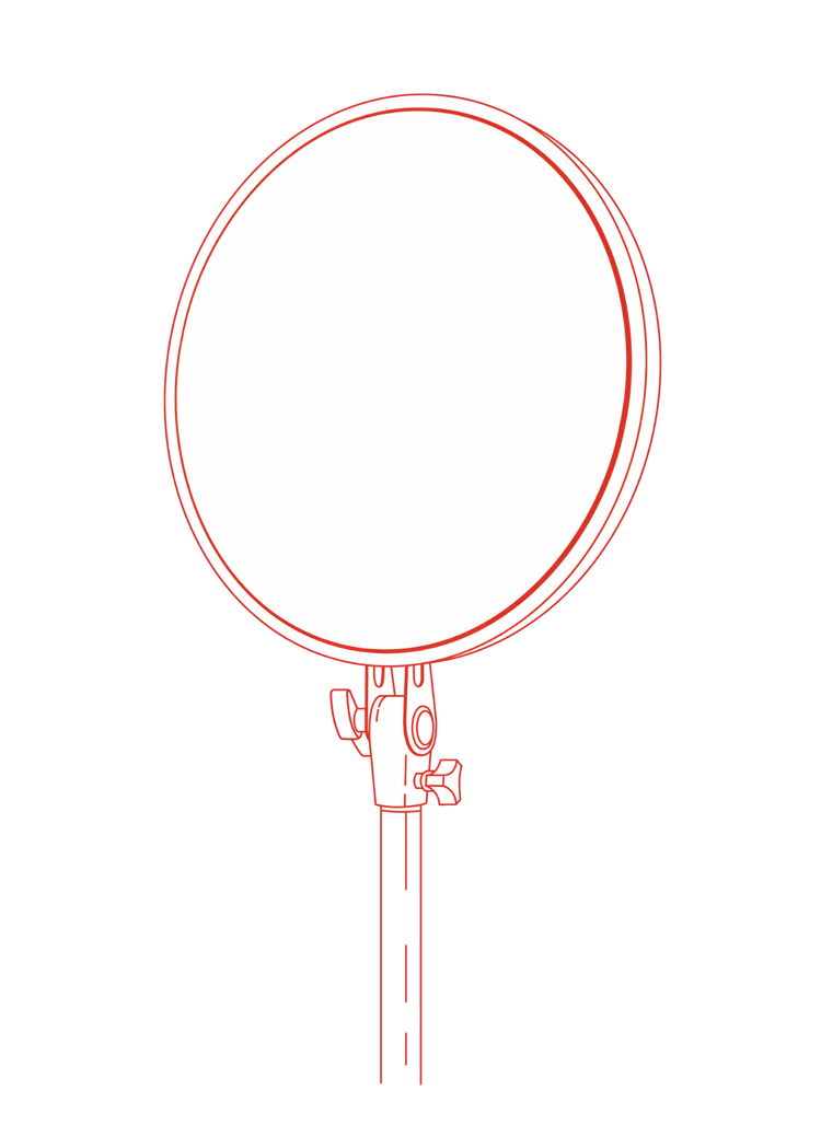 Red outline of a Chroma Red Portal light therapy device on a stand against a white background