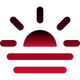 Red logo with a sun-like design on a black background