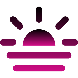 Gradient logo with a sun-like design on a black background