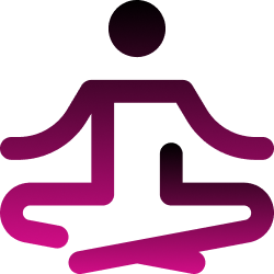 Purple icon of a person sitting on a chair with a black circle above