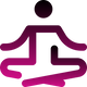 Purple icon of a person sitting on a chair with a black circle above