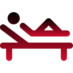 Red icon of a person lying on a bed with a gradient effect on a white background